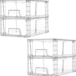 4 Pack Stackable Clear Storage Drawers with Dividers